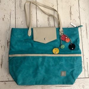 Joanel Large Turquoise/Ivory Tote